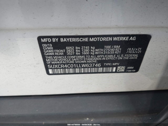 44798550 :رقم المزاد ، 5UXCR4C01LLW63746 vin ، 2020 Bmw X5 Sdrive40i مزاد بيع