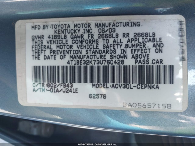 2003 TOYOTA CAMRY 4T1BE32K73U760428 Photo 8