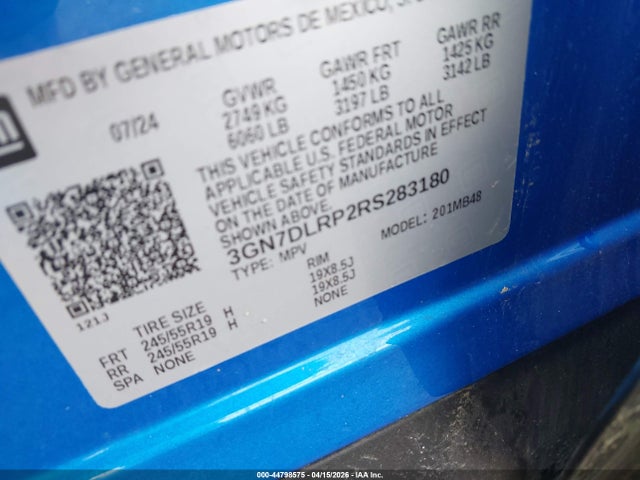 Продаж на аукціоні авто 2024 Chevrolet Equinox Ev Lt, vin: 3GN7DLRP2RS283180, номер лоту: 44798575