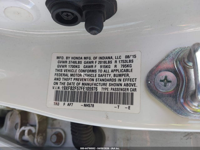 2015 Honda Civic Lx მანქანა იყიდება აუქციონზე, vin: 19XFB2F57FE105976, აუქციონის ნომერი: 44798582