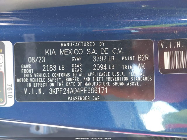 44798623 :رقم المزاد ، 3KPF24AD4PE686171 vin ، 2023 Kia Forte Lxs مزاد بيع