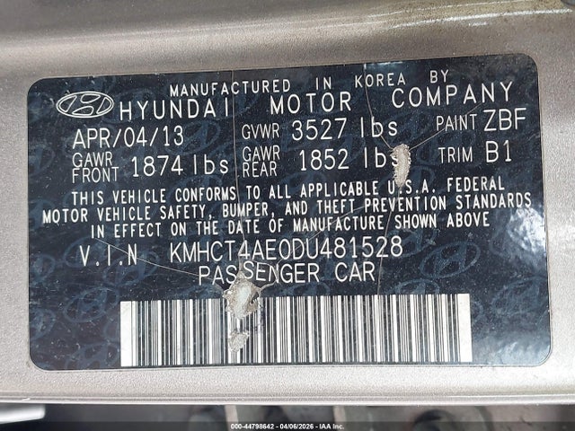 2013 HYUNDAI ACCENT KMHCT4AE0DU481528 Photo 8