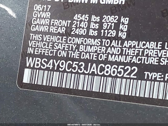 Продажа на аукционе авто 2018 Bmw M4, vin: WBS4Y9C53JAC86522, номер лота: 44798672