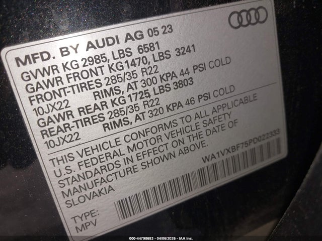 Aukcja sprzedaży 2023 Audi Q7 Prestige 55 Tfsi Quattro Tiptronic, vin: WA1VXBF75PD022333, numer aukcji: 44798683
