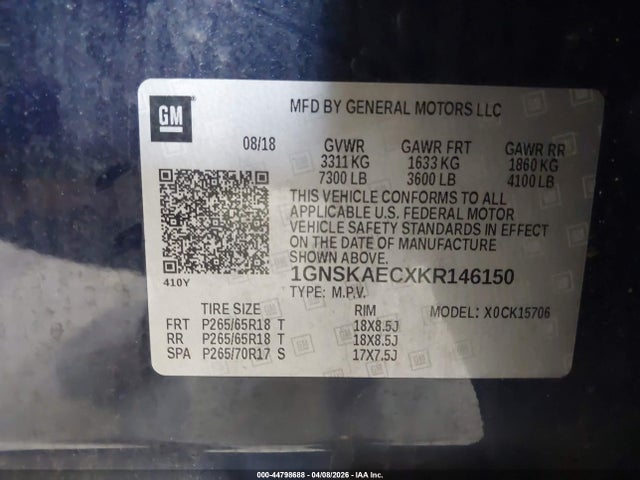 2019 CHEVROLET TAHOE 1GNSKAECXKR146150 Photo 8