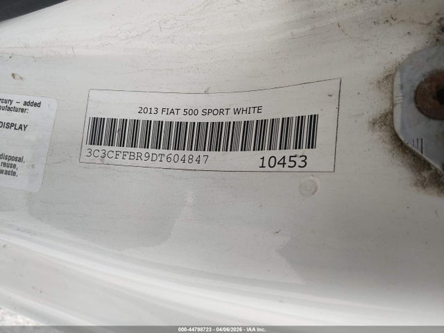 Продажа на аукционе авто 2013 Fiat 500 Sport, vin: 3C3CFFBR9DT604847, номер лота: 44798723