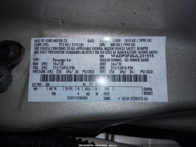 Продажа на аукционе авто 2018 Ford Focus Se, vin: 1FADP3F26JL231515, номер лота: 44798736