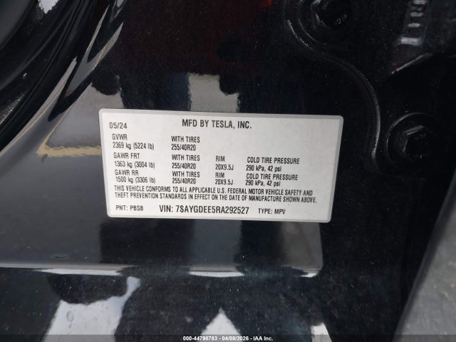 Продаж на аукціоні авто 2024 Tesla Model Y Long Range Dual Motor All-wheel Drive, vin: 7SAYGDEE5RA292527, номер лоту: 44798783