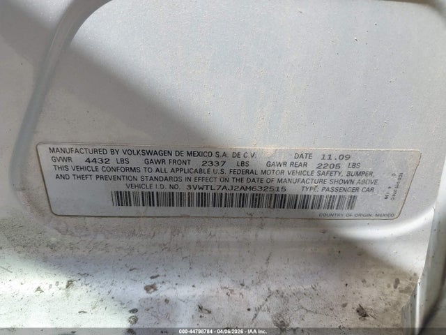 2010 Volkswagen Jetta Tdi მანქანა იყიდება აუქციონზე, vin: 3VWTL7AJ2AM632515, აუქციონის ნომერი: 44798784