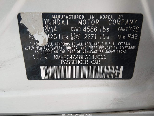 Продажа на аукционе авто 2015 Hyundai Sonata Hybrid, vin: KMHEC4A48FA137000, номер лота: 44798794