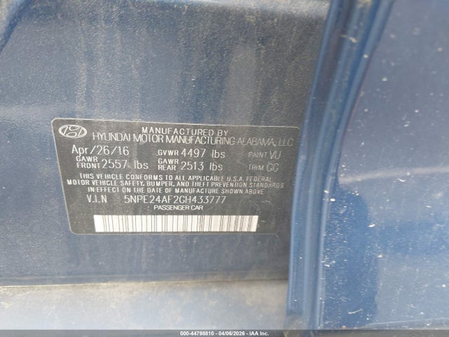 Aukcja sprzedaży 2016 Hyundai Sonata Se, vin: 5NPE24AF2GH433777, numer aukcji: 44798810