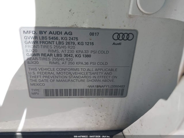 Aukcja sprzedaży 2018 Audi Q5 2.0t Premium, vin: WA1BNAFY1J2050483, numer aukcji: 44798822