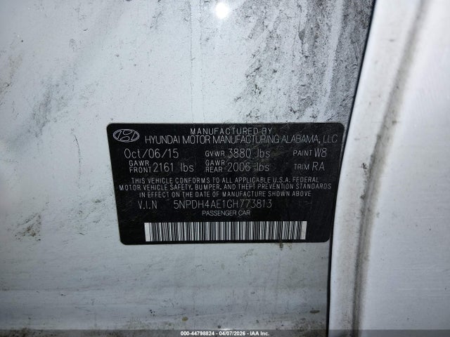 2016 Hyundai Elantra Se მანქანა იყიდება აუქციონზე, vin: 5NPDH4AE1GH773813, აუქციონის ნომერი: 44798824