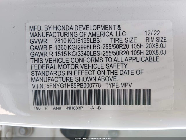 Продажа на аукционе авто 2023 Honda Pilot Awd Elite, vin: 5FNYG1H85PB000778, номер лота: 44798837