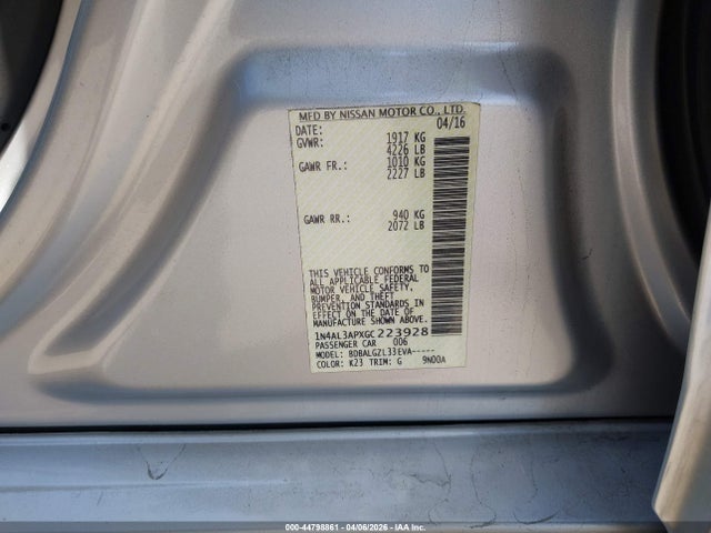 1N4AL3APXGC223928 Nissan Altima 2.5/2.5 S/2.5 Sl/2.5 Sr/2.5 Sv