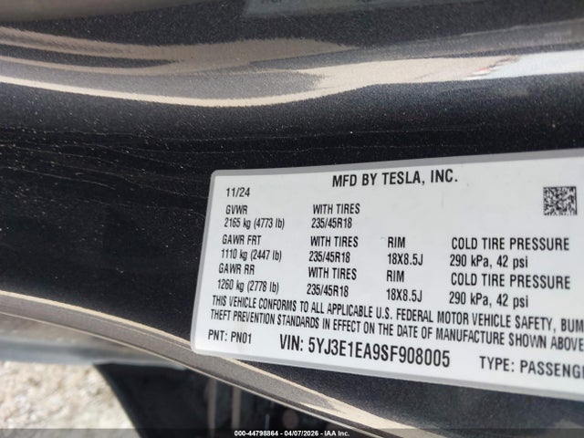 Продаж на аукціоні авто 2025 Tesla Model 3 Long Range Rear-wheel Drive/standard Rear-wheel Drive, vin: 5YJ3E1EA9SF908005, номер лоту: 44798864