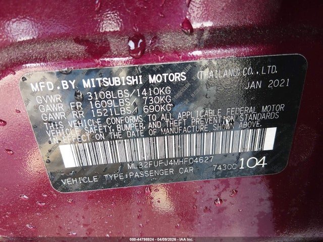 Aukcja sprzedaży 2021 Mitsubishi Mirage G4 Carbonite Edition/es/le, vin: ML32FUFJ4MHF04627, numer aukcji: 44798924