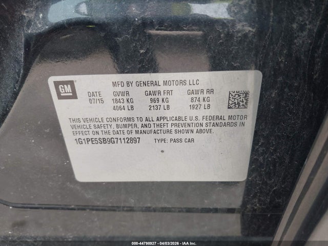 1G1PE5SB9G7112897 Chevrolet Cruze Limited 1lt Auto