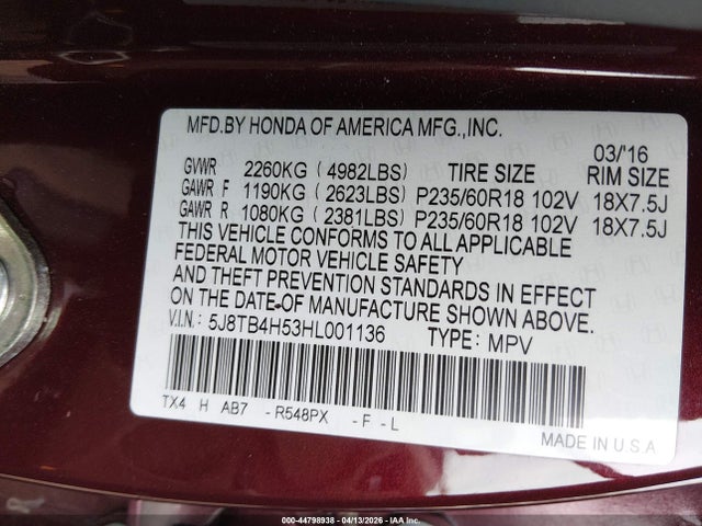 Aukcja sprzedaży 2017 Acura Rdx Technology   Acurawatch Plus Packages/w/technology Package, vin: 5J8TB4H53HL001136, numer aukcji: 44798938