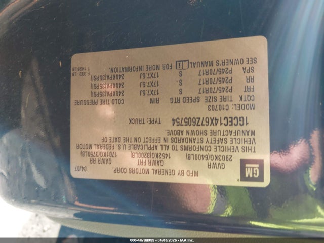 Продажа на аукционе авто 2007 Chevrolet Silverado 1500 Work Truck, vin: 1GCEC14X67Z605754, номер лота: 44798955