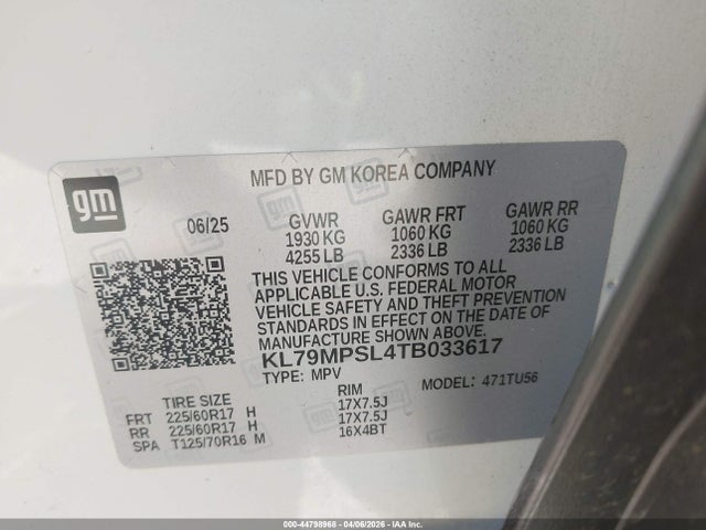 Продажа на аукционе авто 2026 Chevrolet Trailblazer Fwd Lt, vin: KL79MPSL4TB033617, номер лота: 44798968