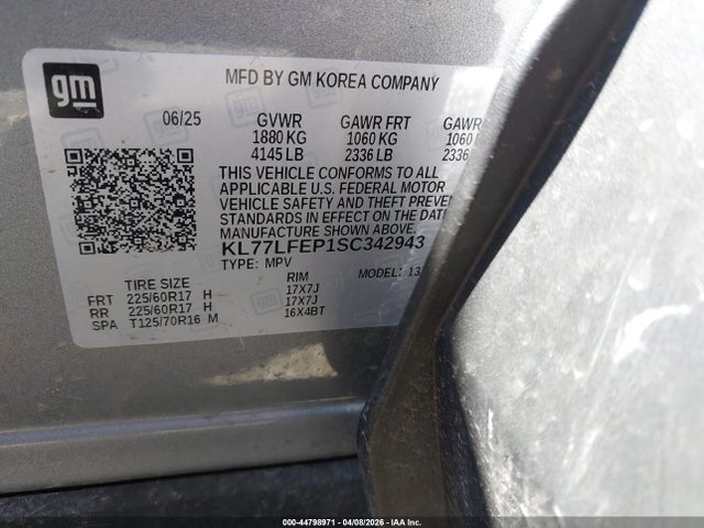 Auction sale of the 2025 Chevrolet Trax Fwd Ls, vin: KL77LFEP1SC342943, lot number: 44798971