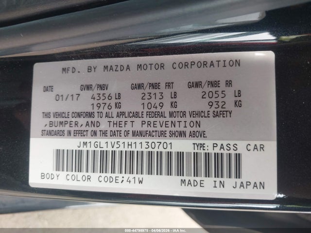 JM1GL1V51H1130701 Mazda Mazda6 Touring