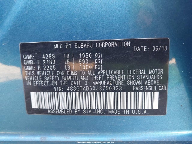 4S3GTAD60J3750833 Subaru Impreza 2.0i Premium