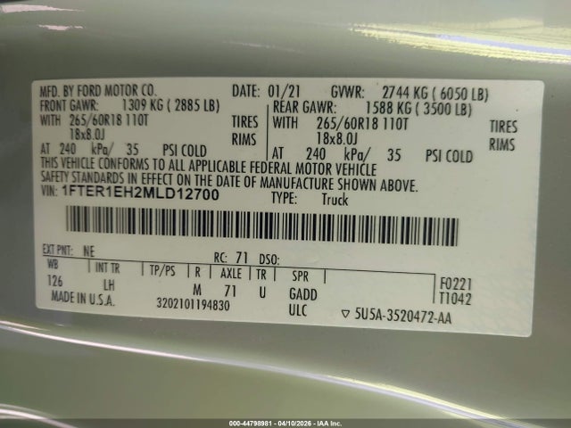 Ford Ranger Xlt 2021 1FTER1EH2MLD12700 Image 9