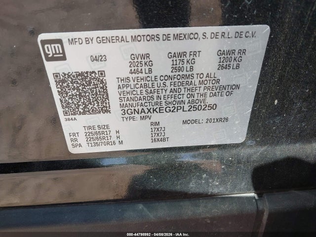 Aukcja sprzedaży 2023 Chevrolet Equinox Fwd Lt, vin: 3GNAXKEG2PL250250, numer aukcji: 44798992