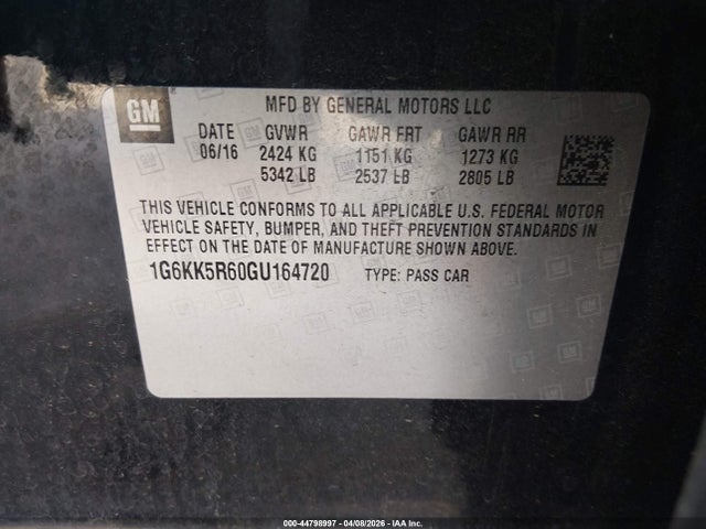 2016 Cadillac Ct6 Platinum მანქანა იყიდება აუქციონზე, vin: 1G6KK5R60GU164720, აუქციონის ნომერი: 44798997