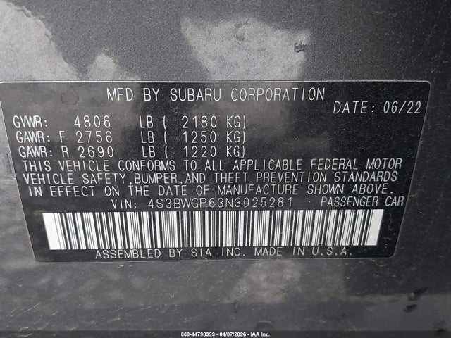 4S3BWGP63N3025281 Subaru Legacy Touring Xt
