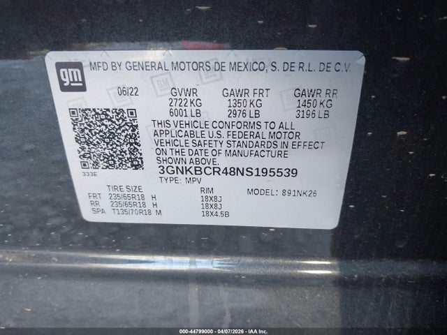 3GNKBCR48NS195539 Chevrolet Blazer Fwd 2lt