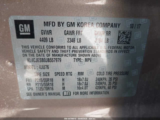 Aukcja sprzedaży 2018 Buick Encore Preferred, vin: KL4CJESB0JB557979, numer aukcji: 44799010