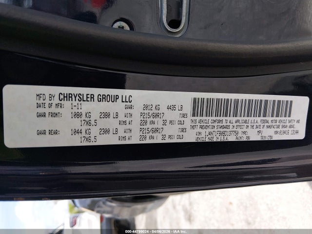 2011 Jeep Compass მანქანა იყიდება აუქციონზე, vin: 1J4NT1FB0BD137750, აუქციონის ნომერი: 44799024