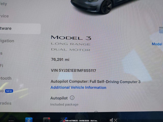 2021 Tesla Model 3 Long Range Dual Motor All-wheel Drive მანქანა იყიდება აუქციონზე, vin: 5YJ3E1EB1MF855117, აუქციონის ნომერი: 44799025