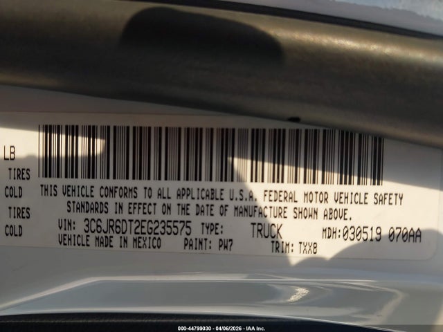 Auction sale of the 2014 Ram 1500 Tradesman, vin: 3C6JR6DT2EG235575, lot number: 44799030