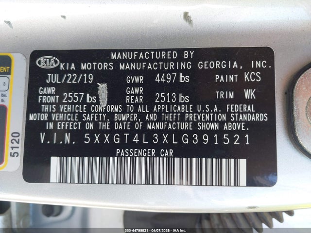 5XXGT4L3XLG391521 KIA Optima Lx