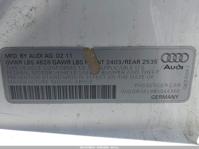 Aukcja sprzedaży 2011 Audi A4 2.0t Premium, vin: WAUDFAFL9BN044346, numer aukcji: 44799034