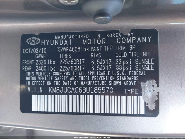 Продажа на аукционе авто 2011 Hyundai Tucson Gls, vin: KM8JUCAC6BU185570, номер лота: 44799048