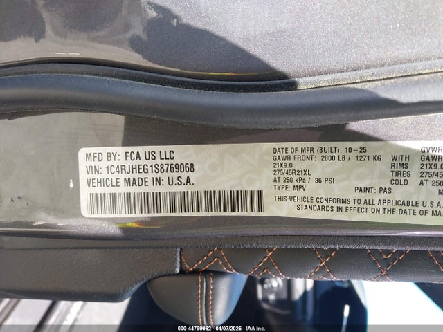 44799062 :رقم المزاد ، 1C4RJHEG1S8769068 vin ، 2025 Jeep Grand Cherokee Summit 4x4 مزاد بيع