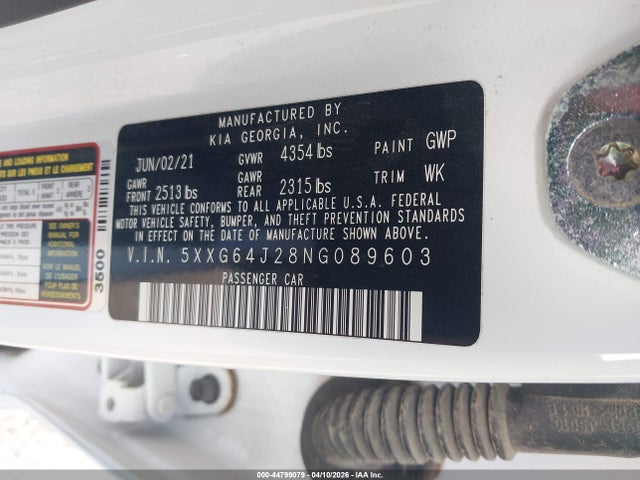 Продажа на аукционе авто 2022 Kia K5 Gt-line, vin: 5XXG64J28NG089603, номер лота: 44799079