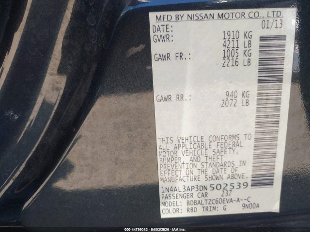 2013 NISSAN ALTIMA 1N4AL3AP3DN502539 Photo 8