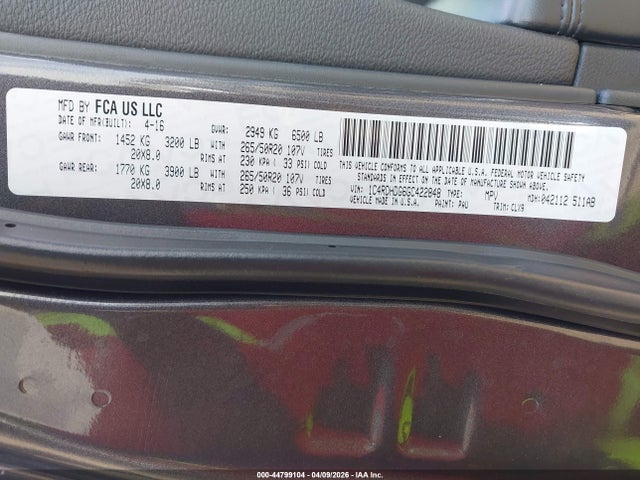 44799104 :رقم المزاد ، 1C4RDHDG6GC422848 vin ، 2016 Dodge Durango Limited مزاد بيع