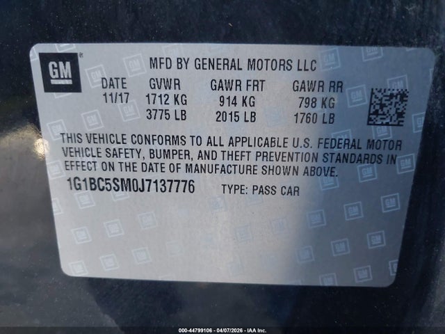 1G1BC5SM0J7137776 Chevrolet Cruze Ls Auto