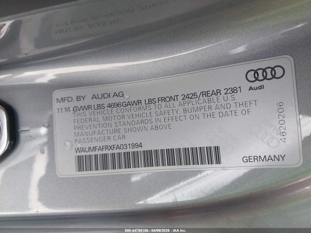 Aukcja sprzedaży 2015 Audi A5 2.0t Premium, vin: WAUMFAFRXFA031994, numer aukcji: 44799156