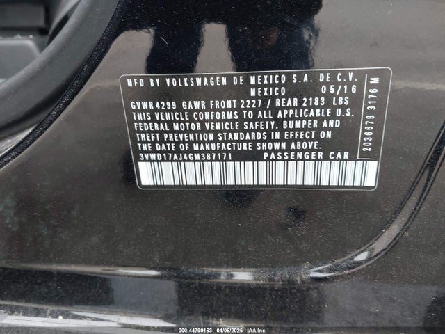 Продаж на аукціоні авто 2016 Volkswagen Jetta 1.8t Sport, vin: 3VWD17AJ4GM387171, номер лоту: 44799163