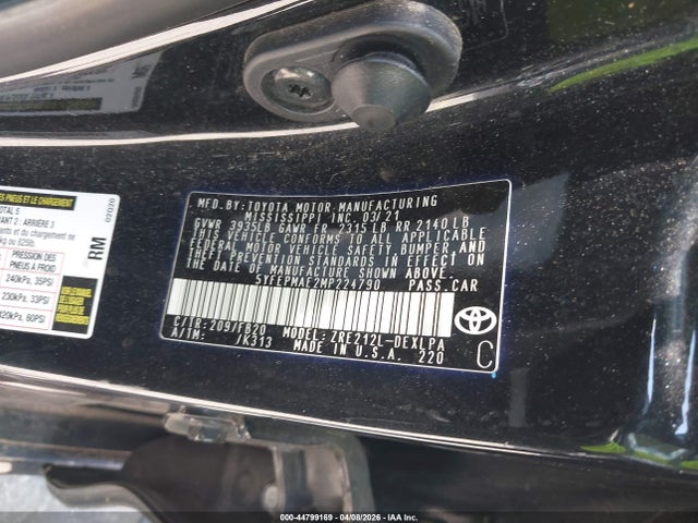 Aukcja sprzedaży 2021 Toyota Corolla Le, vin: 5YFEPMAE2MP224790, numer aukcji: 44799169
