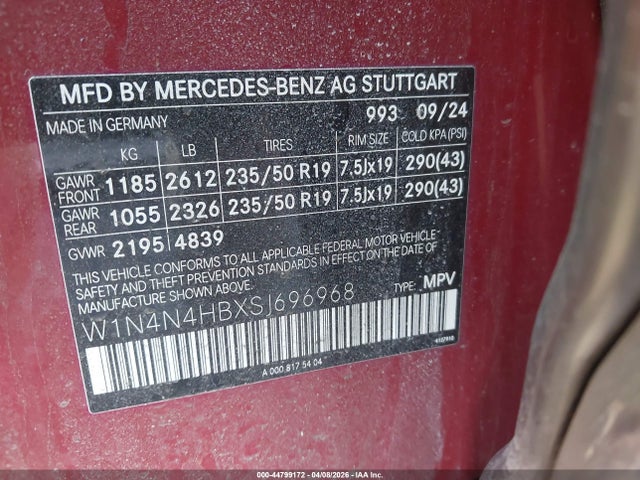 Aukcja sprzedaży 2025 Mercedes-benz Gla 250 4matic, vin: W1N4N4HBXSJ696968, numer aukcji: 44799172