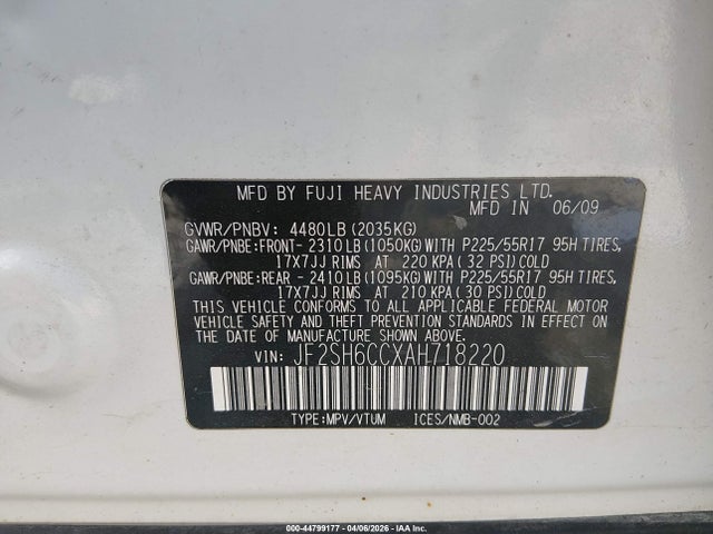 44799177 :رقم المزاد ، JF2SH6CCXAH718220 vin ، 2010 Subaru Forester 2.5x Premium مزاد بيع